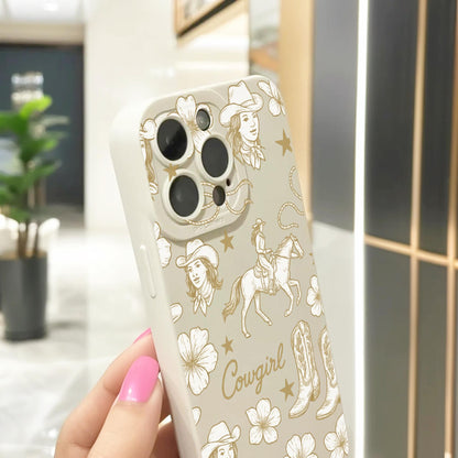 Cowgirl Western Floral Star Beige Phone Case for iPhone 17 16 15 14 13 12 11 11 Pro Max Mini 7 8 XR XS X Shockproof Phone Cover Custom Name