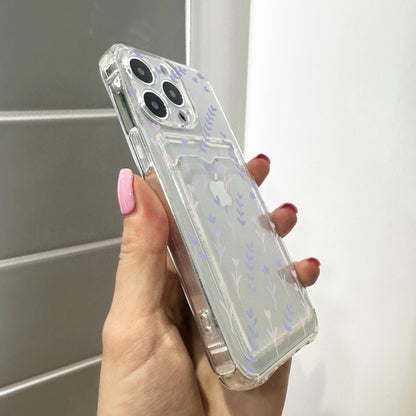 Pastel Purple Leaf Card Holder Phone Case for iPhone 17 16 15 14 13 12 11 11 Pro Max Mini 7 8 XR Wallet Shockproof Phone Cover Custom Name