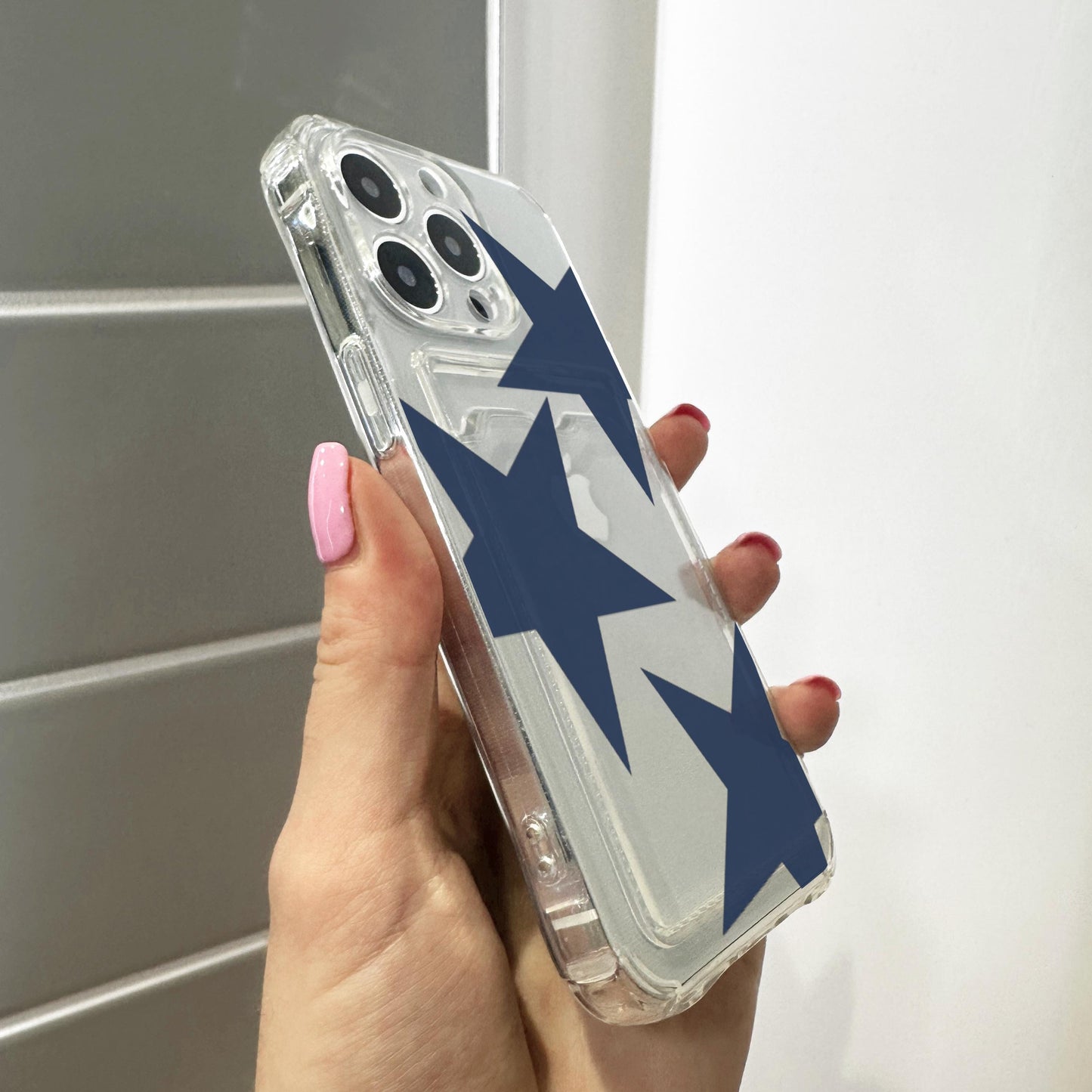 Blue Retro Star Pattern Card Holder Phone Case for iPhone 17 16 15 14 13 12 11 11 Pro Max Mini 7 8 XR Wallet Shockproof Phone Cover