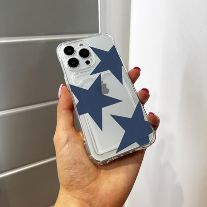 Blue Retro Star Pattern Card Holder Phone Case for iPhone 17 16 15 14 13 12 11 11 Pro Max Mini 7 8 XR Wallet Shockproof Phone Cover