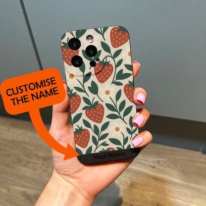 Retro Abstract Floral Strawberry Phone Case for iPhone 17 16 15 14 13 12 11 11 Pro Max Mini 7 8 XR XS X Shockproof Phone Cover Custom Name