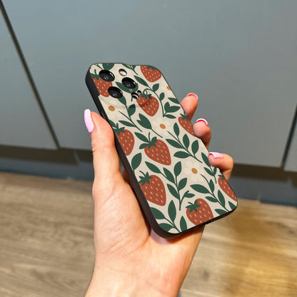 Retro Abstract Floral Strawberry Phone Case for iPhone 17 16 15 14 13 12 11 11 Pro Max Mini 7 8 XR XS X Shockproof Phone Cover Custom Name