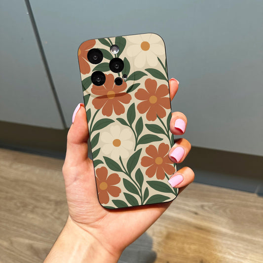 Retro Abstract Floral Print Pattern Phone Case for iPhone 17 16 15 14 13 12 11 Pro Max Mini 7 8 XR XS X Shockproof Phone Cover Custom Name