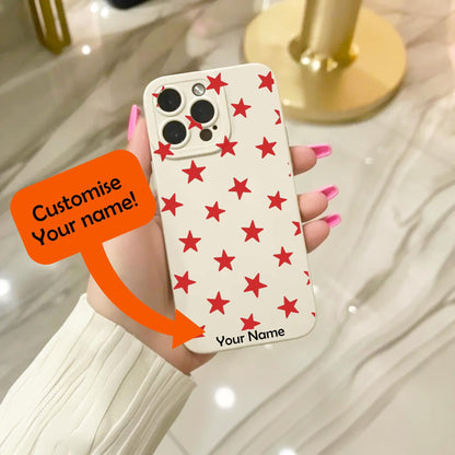 Red Star Pattern Beige Phone Case for iPhone 16 15 14 13 12 11 11 Pro Max Mini 7 8 XR XS X Shockproof Phone Cover with Personalised Name