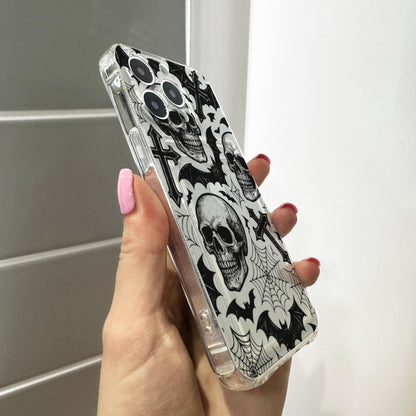 Gothic Skull Cross Bat Card Holder Phone Case for iPhone 17 16 15 14 13 12 11 11 Pro Max Mini 7 8 XR Wallet Shockproof Phone Cover Custom