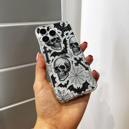 Gothic Skull Cross Bat Card Holder Phone Case for iPhone 17 16 15 14 13 12 11 11 Pro Max Mini 7 8 XR Wallet Shockproof Phone Cover Custom