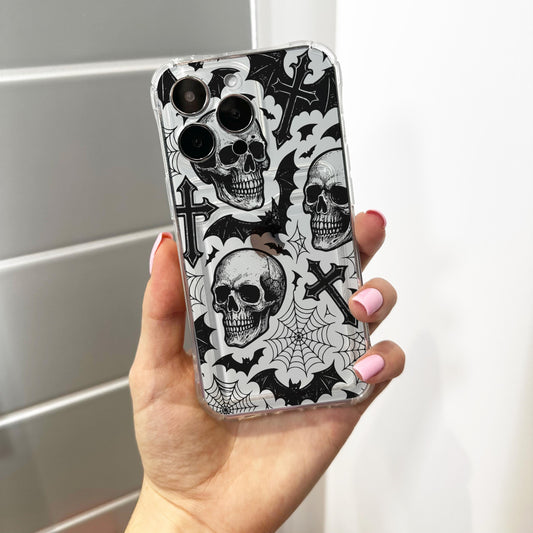 Gothic Skull Cross Bat Card Holder Phone Case for iPhone 17 16 15 14 13 12 11 11 Pro Max Mini 7 8 XR Wallet Shockproof Phone Cover Custom
