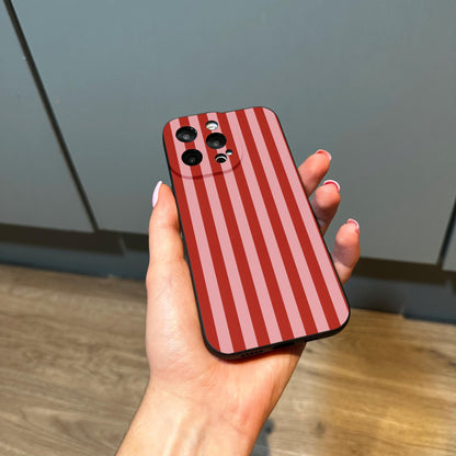 Pink Striped Print Pattern Phone Case for iPhone 17 16 15 14 13 12 11 11 Pro Max Mini 7 8 XR XS X Shockproof Phone Cover Custom Name