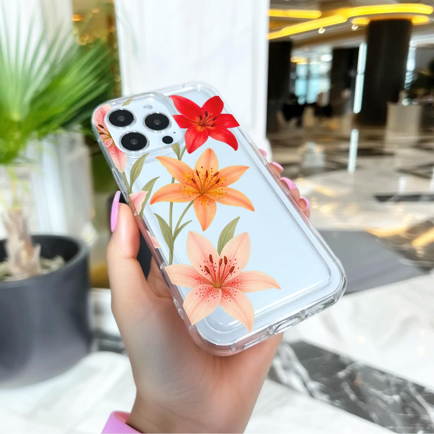 Hibiscus Lily Flower Pattern Clear Phone Case for iPhone 17 16 15 14 13 12 11 11 Pro Max Mini 7 8 XR XS X Wallet Shockproof Cover
