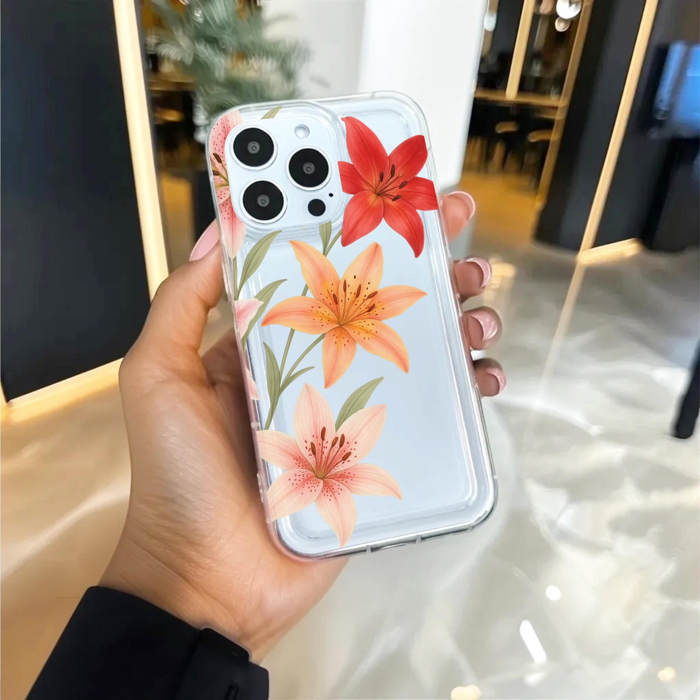 Hibiscus Lily Flower Pattern Clear Phone Case for iPhone 17 16 15 14 13 12 11 11 Pro Max Mini 7 8 XR XS X Wallet Shockproof Cover