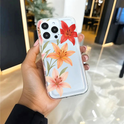 Hibiscus Lily Flower Pattern Clear Phone Case for iPhone 17 16 15 14 13 12 11 11 Pro Max Mini 7 8 XR XS X Wallet Shockproof Cover