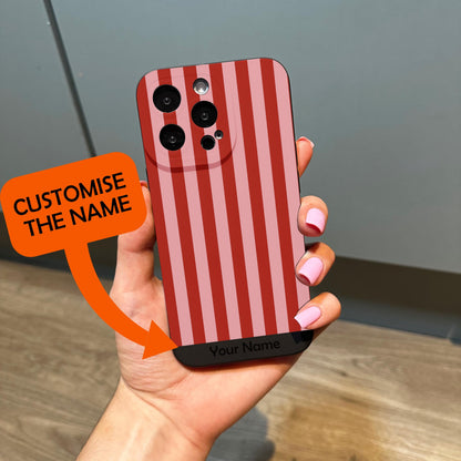 Pink Striped Print Pattern Phone Case for iPhone 17 16 15 14 13 12 11 11 Pro Max Mini 7 8 XR XS X Shockproof Phone Cover Custom Name