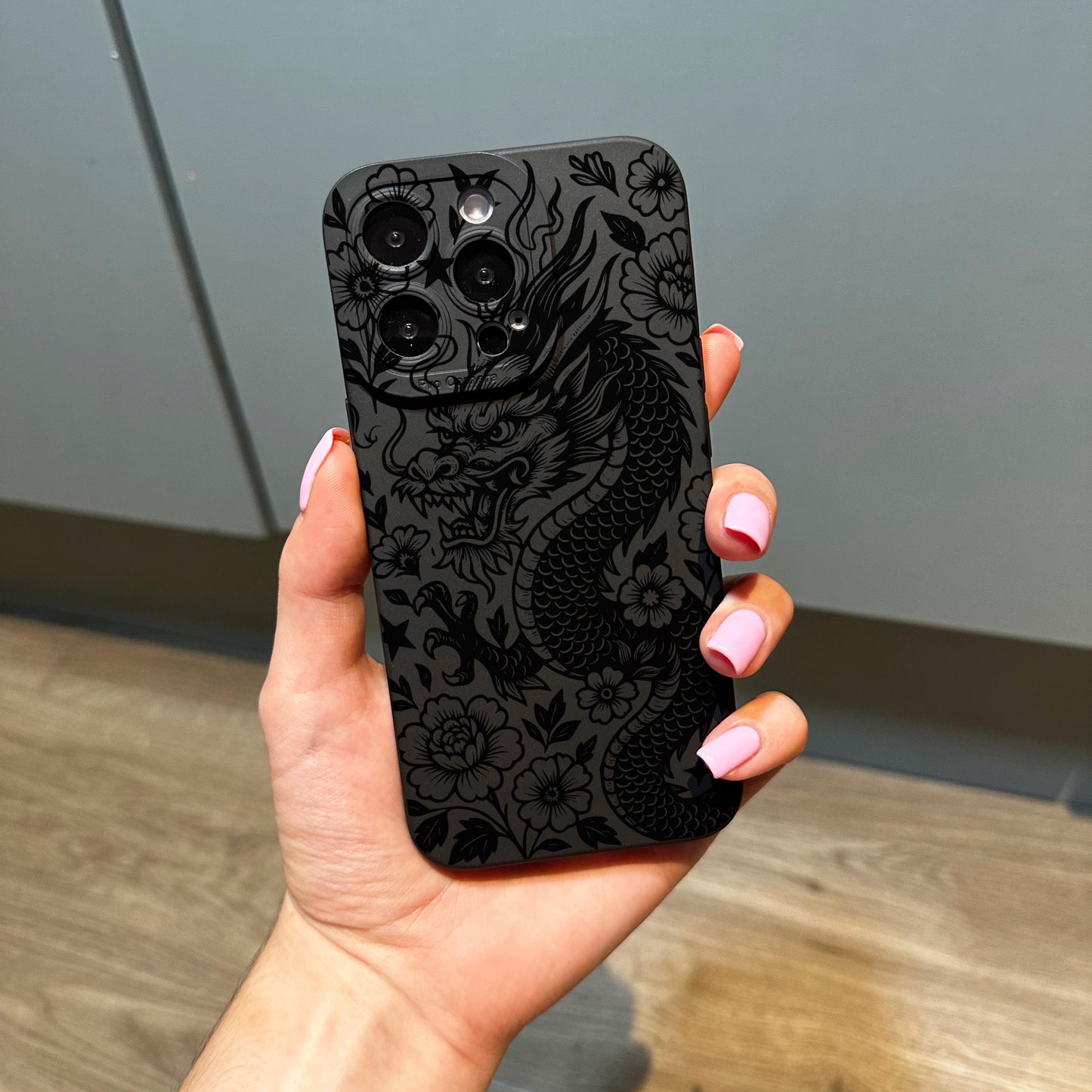 Dragon Floral Gothic Black Phone Case for iPhone 17 16 15 14 13 12 11 11 Pro Max Mini 7 8 XR XS X Shockproof Phone Cover Customised Name