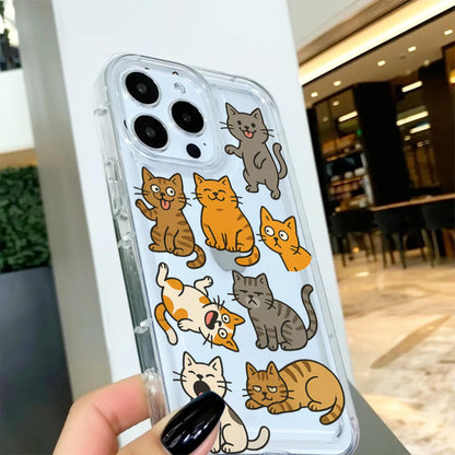 Funny Cat Clear Phone Case for iPhone 16 15 14 13 12 11 11 Pro Max Mini 7 8 XR XS X Wallet Shockproof Cover