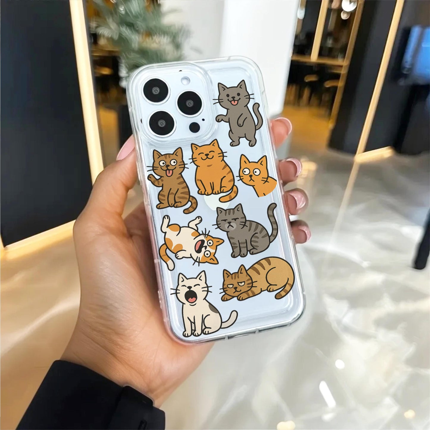 Funny Cat Clear Phone Case for iPhone 16 15 14 13 12 11 11 Pro Max Mini 7 8 XR XS X Wallet Shockproof Cover