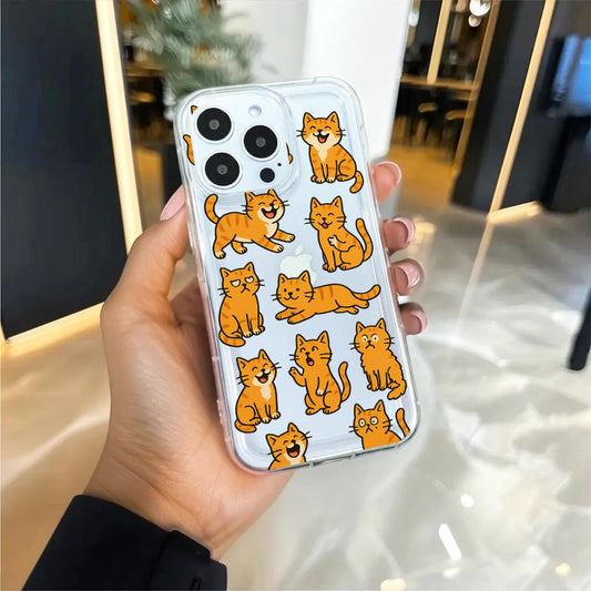 Funny Cat Clear Phone Case for iPhone 16 15 14 13 12 11 11 Pro Max Mini 7 8 XR XS X Wallet Shockproof Cover