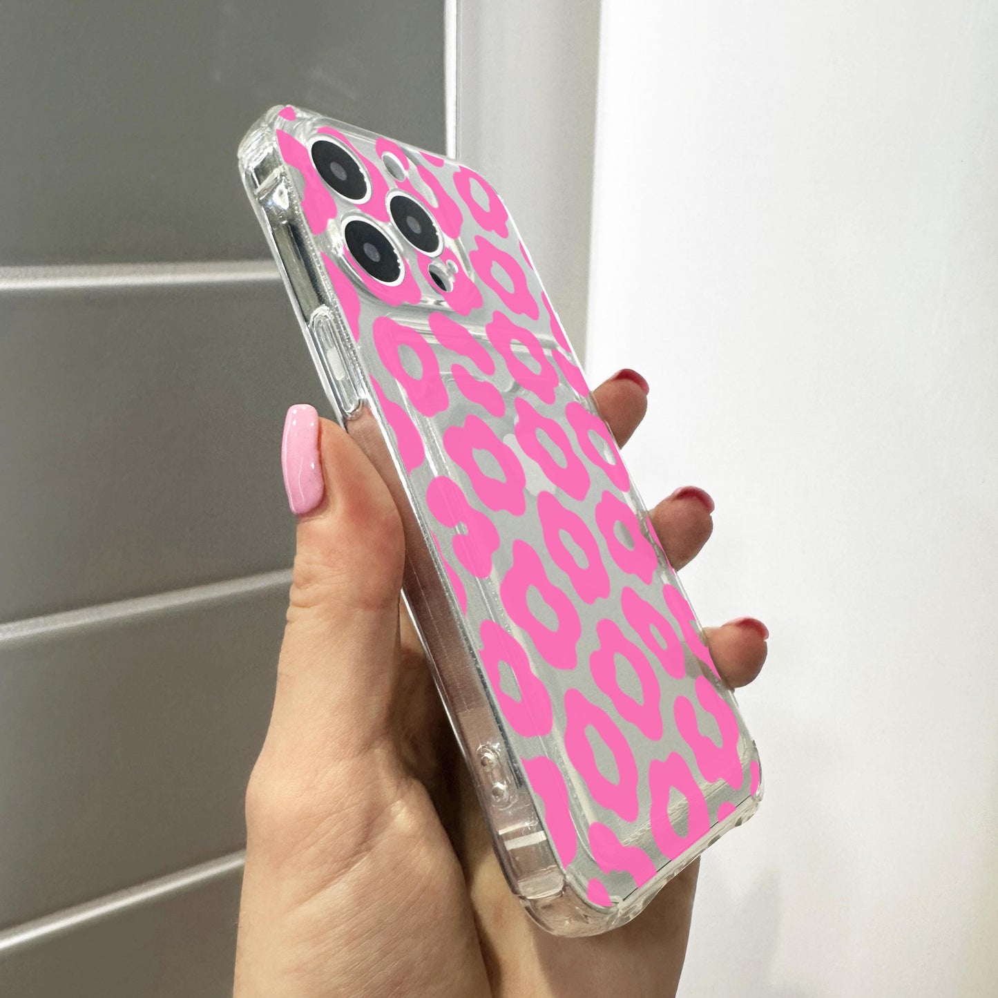 Pink Leopard Print Pattern Clear Card Holder Phone Case for iPhone 1 16 15 14 13 12 11 11 Pro Max Mini 7 Wallet Shockproof Phone Cover