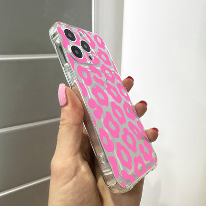 Pink Leopard Print Pattern Clear Card Holder Phone Case for iPhone 1 16 15 14 13 12 11 11 Pro Max Mini 7 Wallet Shockproof Phone Cover