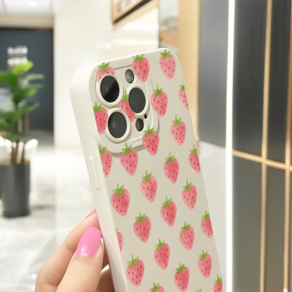 Watercolour Summer Strawberries Beige Phone Case for iPhone 17 16 15 14 13 12 11 11 Pro Max Mini 7 8 XR X Shockproof Phone Cover Custom Name