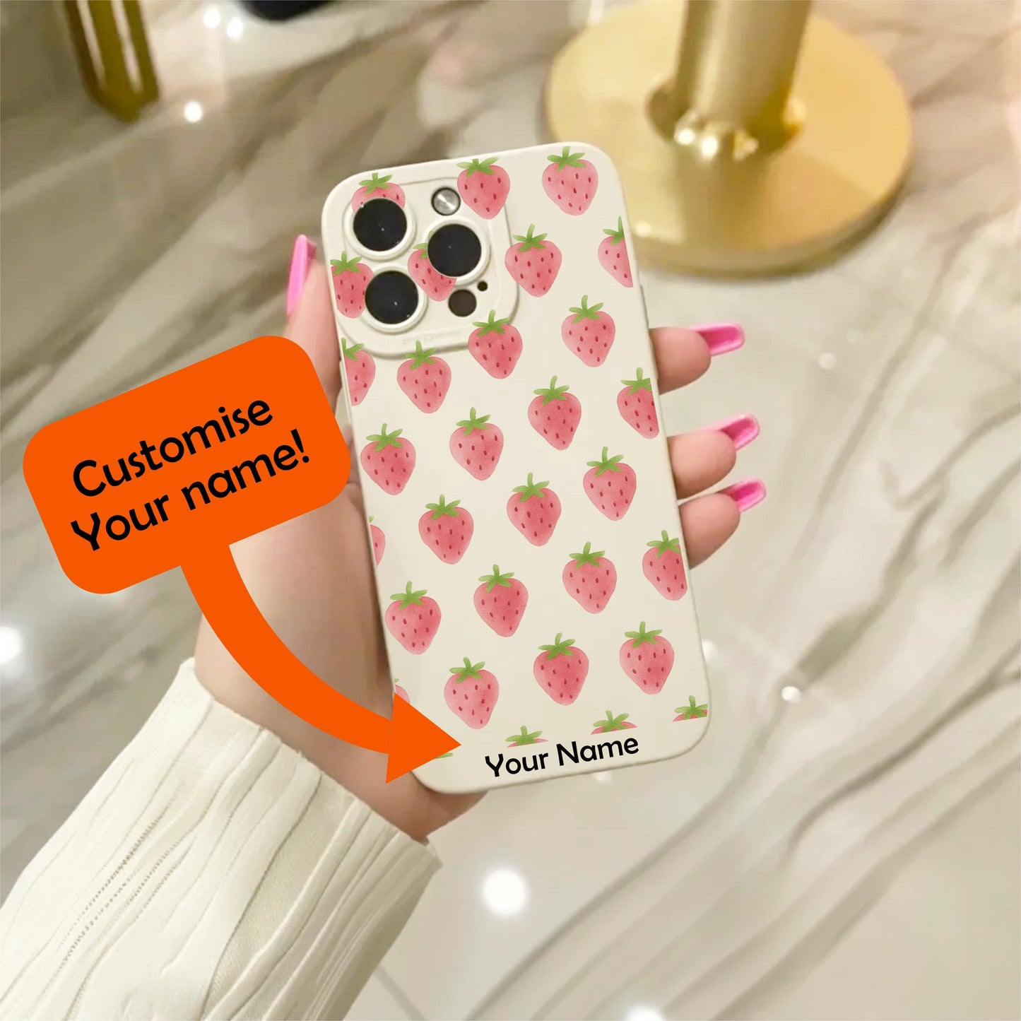 Watercolour Summer Strawberries Beige Phone Case for iPhone 17 16 15 14 13 12 11 11 Pro Max Mini 7 8 XR X Shockproof Phone Cover Custom Name