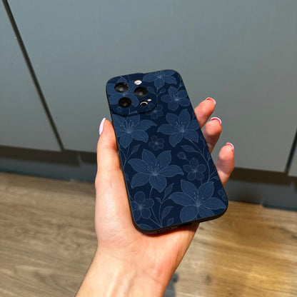 Navy Blue Botanical Lily Flowers Floral Phone Case for iPhone 17 16 15 14 13 12 11 11 Pro Max Mini 7 8 XR XS X Shockproof Phone Cover