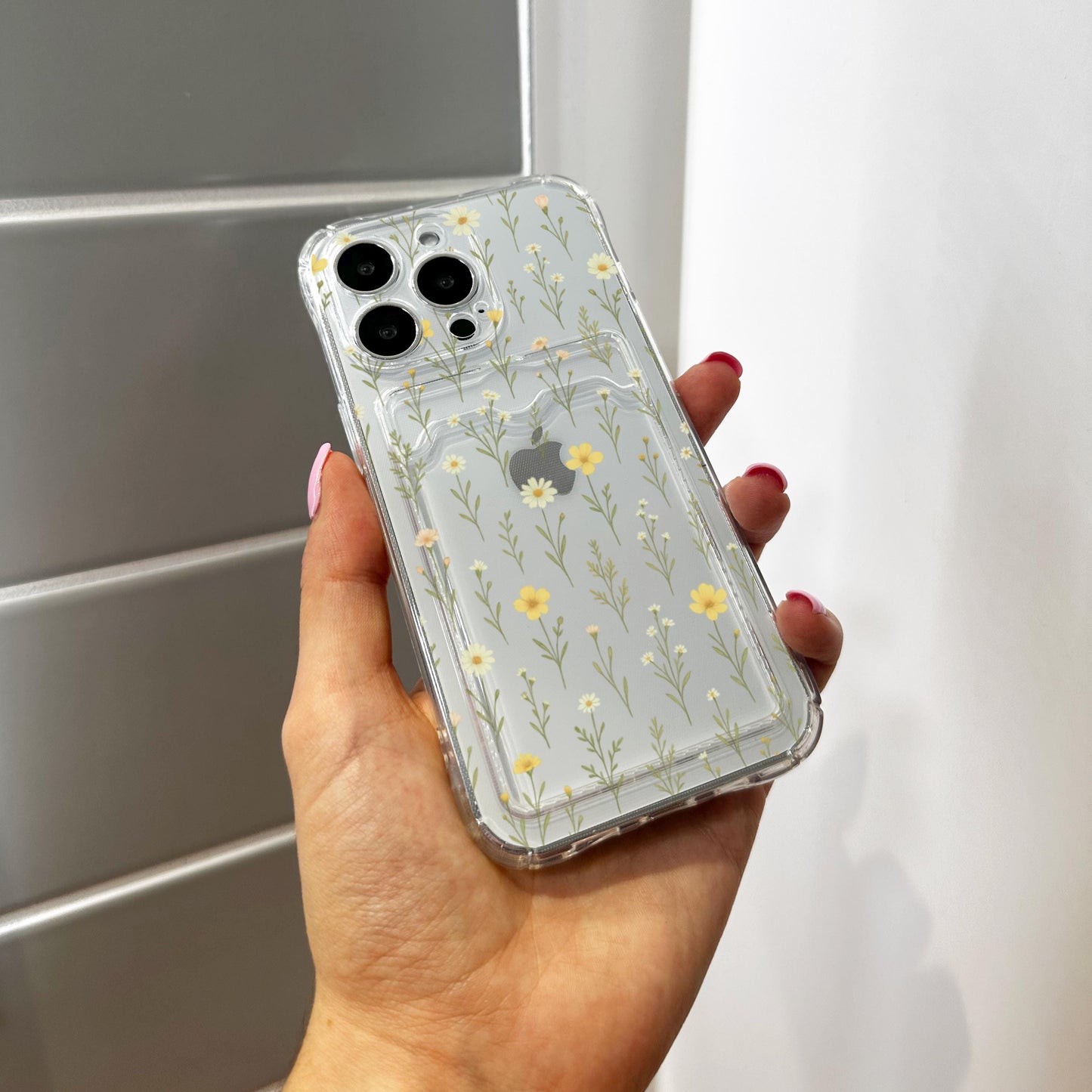 Wild Flower Pattern Floral Clear Card Holder Phone Case for iPhone 17 16 15 14 13 12 11 11 Pro Max Mini 7 Wallet Shockproof Phone Cover