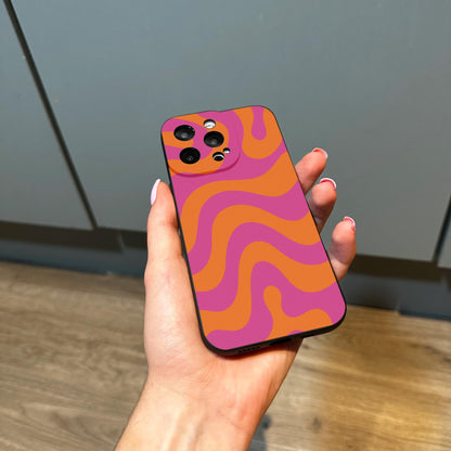 Wavy Abstract Groovy Pink Orange Pattern Phone Case for iPhone 17 16 15 14 13 12 11 11 Pro Max Mini 7 8 XR XS X Shockproof Phone Cover