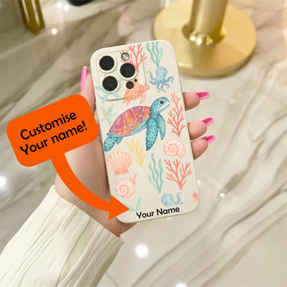 Turtle Shell Sea Life Starfish Beige Phone Case for iPhone 17 16 15 14 13 12 11 11 Pro Max Mini 7 8 XR X Shockproof Phone Cover Custom Name