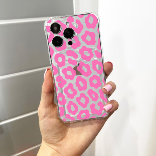 Pink Leopard Print Pattern Clear Card Holder Phone Case for iPhone 1 16 15 14 13 12 11 11 Pro Max Mini 7 Wallet Shockproof Phone Cover