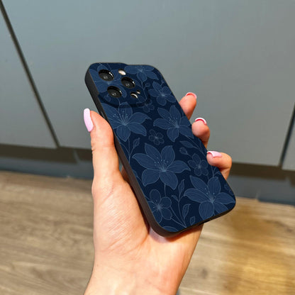Navy Blue Botanical Lily Flowers Floral Phone Case for iPhone 17 16 15 14 13 12 11 11 Pro Max Mini 7 8 XR XS X Shockproof Phone Cover