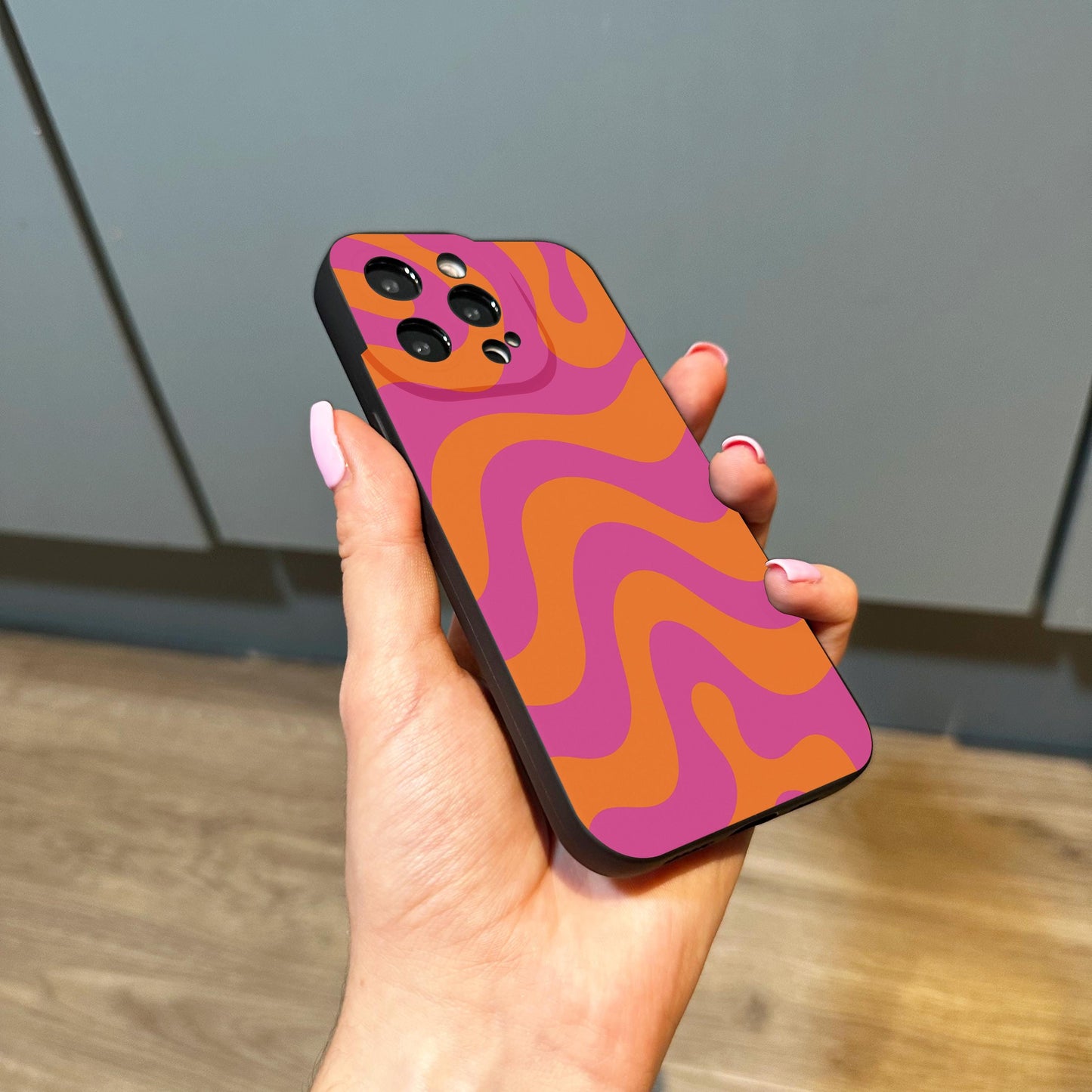 Wavy Abstract Groovy Pink Orange Pattern Phone Case for iPhone 17 16 15 14 13 12 11 11 Pro Max Mini 7 8 XR XS X Shockproof Phone Cover