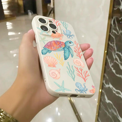 Turtle Shell Sea Life Starfish Beige Phone Case for iPhone 17 16 15 14 13 12 11 11 Pro Max Mini 7 8 XR X Shockproof Phone Cover Custom Name