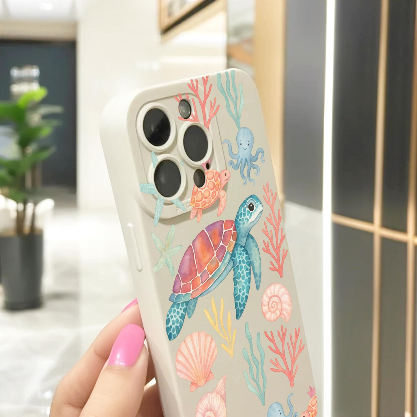 Turtle Shell Sea Life Starfish Beige Phone Case for iPhone 17 16 15 14 13 12 11 11 Pro Max Mini 7 8 XR X Shockproof Phone Cover Custom Name