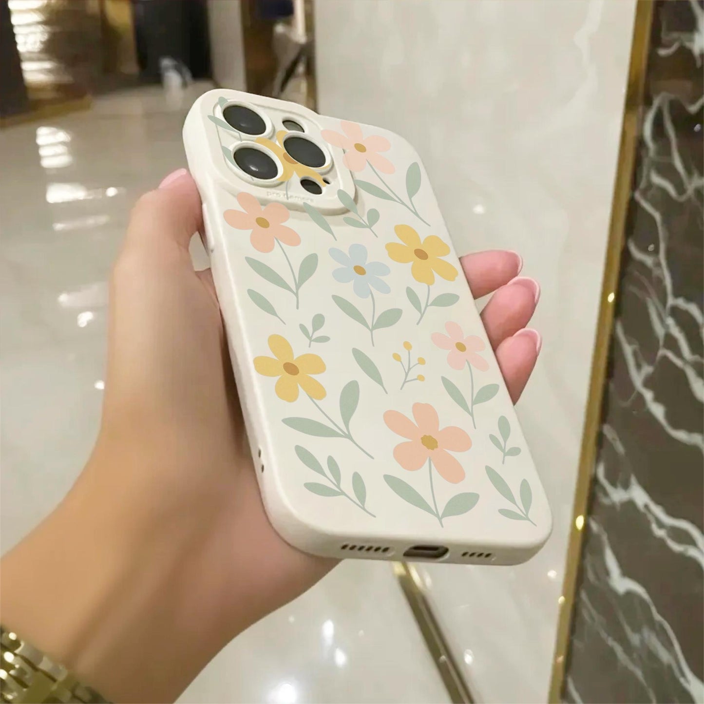 Floral Flower Pattern Beige Phone Case for iPhone 17 16 15 14 13 12 11 11 Pro Max Mini 7 8 XR XS X Shockproof Phone Cover with Custom Name