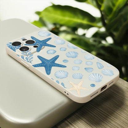 Blue Shell Starfish Beach Theme Beige Phone Case for iPhone 17 16 15 14 13 12 11 11 Pro Max Mini 7 8 XR X Shockproof Phone Cover Custom Name