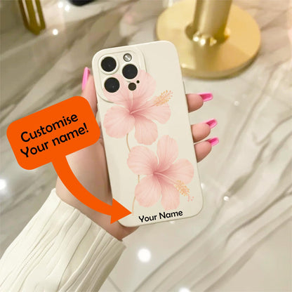 Pink Hibiscus Flower Floral Beige Phone Case for iPhone 17 16 15 14 13 12 11 11 Pro Max Mini 7 8 XR XS X Shockproof Phone Cover Custom Name