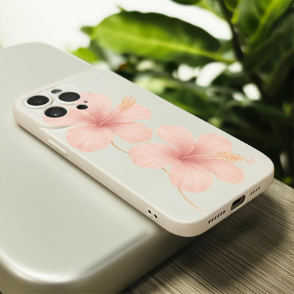 Pink Hibiscus Flower Floral Beige Phone Case for iPhone 17 16 15 14 13 12 11 11 Pro Max Mini 7 8 XR XS X Shockproof Phone Cover Custom Name