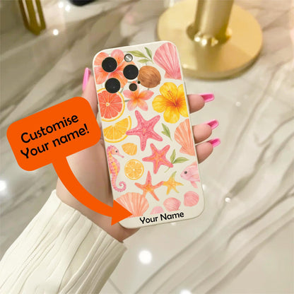 Hibiscus Flower Shell Seahorse Coconut Phone Case for iPhone 17 16 15 14 13 12 11 11 Pro Max Mini 7 8 XR XS X Shockproof Cover Custom Name