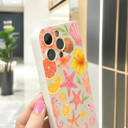 Hibiscus Flower Shell Seahorse Coconut Phone Case for iPhone 17 16 15 14 13 12 11 11 Pro Max Mini 7 8 XR XS X Shockproof Cover Custom Name