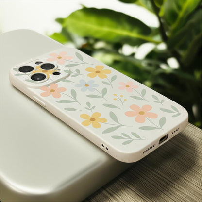 Floral Flower Pattern Beige Phone Case for iPhone 17 16 15 14 13 12 11 11 Pro Max Mini 7 8 XR XS X Shockproof Phone Cover with Custom Name