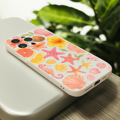 Hibiscus Flower Shell Seahorse Coconut Phone Case for iPhone 17 16 15 14 13 12 11 11 Pro Max Mini 7 8 XR XS X Shockproof Cover Custom Name