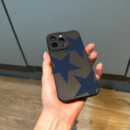 Large Blue Star Black Phone Case for iPhone 17 16 15 14 13 12 11 11 Pro Max Mini 7 8 XR XS X Shockproof Phone Cover with Personalised Name