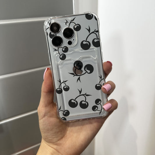 Cherry Print Card Holder Phone Case for iPhone 17 16 15 14 13 12 11 11 Pro Max Mini 7 8 XR XS X Wallet Shockproof Phone Cover Custom Name