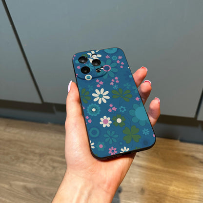 Retro Funky Blue Teal Phone Case for iPhone 16 15 14 13 12 11 11 Pro Max Mini 7 8 XR XS X Shockproof Phone Cover Custom Name