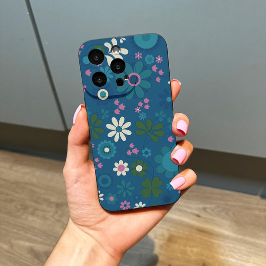 Retro Funky Blue Teal Phone Case for iPhone 16 15 14 13 12 11 11 Pro Max Mini 7 8 XR XS X Shockproof Phone Cover Custom Name