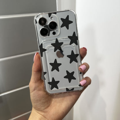 Star Clear Card Holder Phone Case for iPhone 17 16 15 14 13 12 11 11 Pro Max Mini 7 8 XR XS X Wallet Shockproof Phone Cover Customised Name