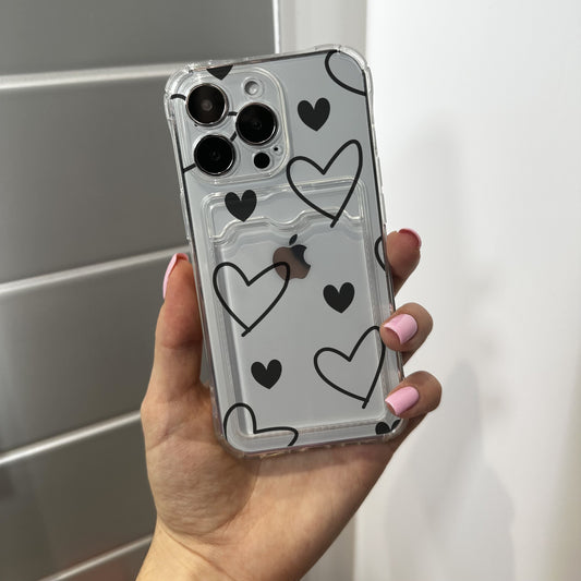 Cute Heart Card Holder Phone Case for iPhone 17 16 15 14 13 12 11 11 Pro Max Mini 7 8 XR XS X Wallet Shockproof Phone Cover Customised Name