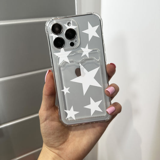 White Star Card Holder Clear Phone Case for iPhone 17 16 15 14 13 12 11 11 Pro Max Mini 7 8 XR XS X Shockproof Phone Cover Customised Name