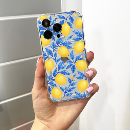 Blue Floral Lemon Card Holder Phone Case for iPhone 17 16 15 14 13 12 11 11 Pro Max Mini 7 8 XR X Wallet Shockproof Phone Cover Custom Name