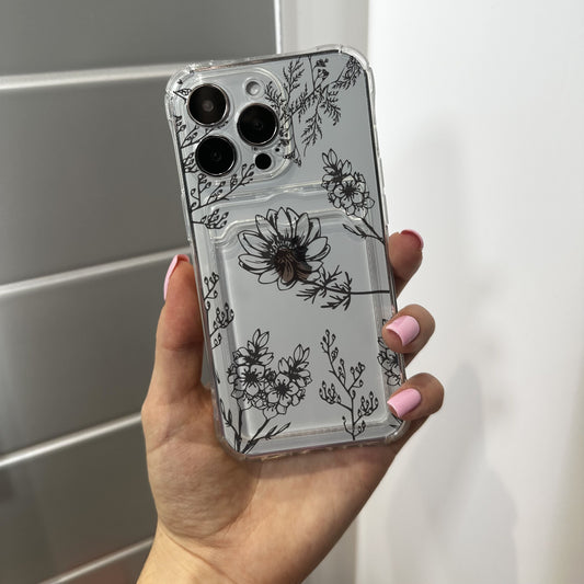 Floral Card Holder Phone Case for iPhone 17 16 15 14 13 12 11 11 Pro Max Mini 7 8 XR XS X Wallet Shockproof Phone Cover with Customised Name